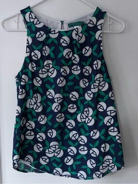 Pim + Larkin Navy Sleeveless Top with White & Green Floral Motif